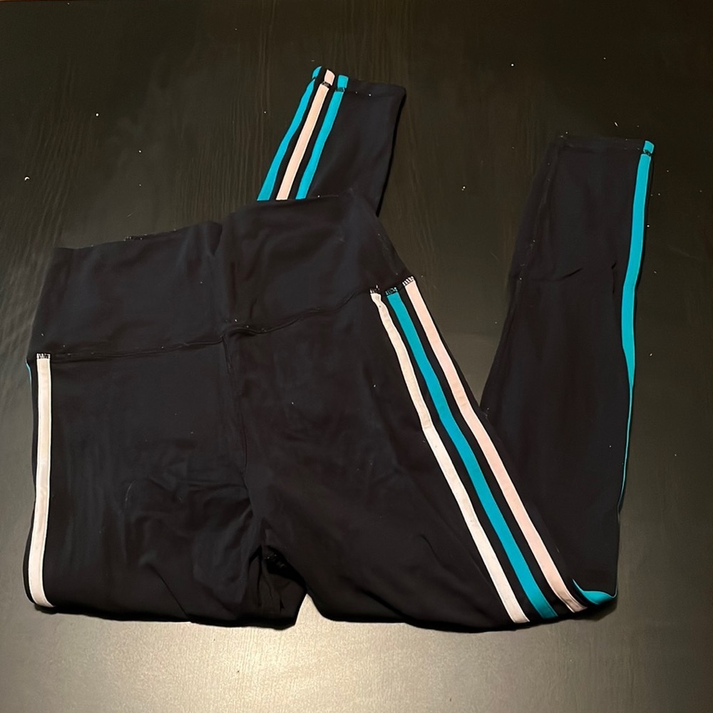 Glyder Black Leggings with Teal and White Side Stripes